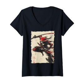 Womens Frog Samurai Warrior Katana Ukiyoe Ronin V-Neck T-Shirt