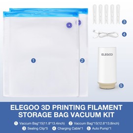 ELEGOO Filament Storage Bags Electric Pump Kit, 30 Bags in 2 Sizes Vacuum Sealed with Auto Pump Dust Proof Humidity Resistant, Perfect for 3D Printer Filament Storage and Keep Filament Dry