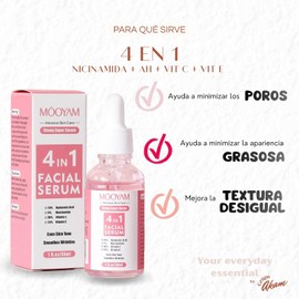 Serum Facial con Niacinamida, cido Hialurnico (10%) y Vitamina C (30%) y E Colgeno y cido Gliclico Hidratacin, Textura y Apariencia de la Piel Skincare Coreano para Imperfecciones (4N1)