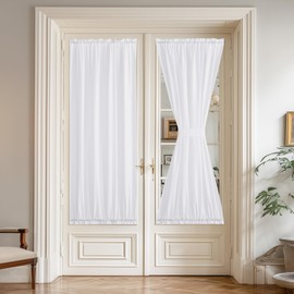 NICETOWN Sheer French Door Curtain for Patio Glass Window, Privacy Non-See-Through Light Filtering Rod Pocket Door Curtain with Tie-Back for Kitchen & Bedroom, White, 36W x 72L Inches, 1 Panel