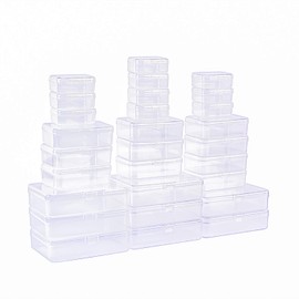 LJY 28 Pieces Mixed Sizes Rectangular Empty Mini Plastic Storage Containers with Lids for Small Items and Other Craft Projects (Clear)