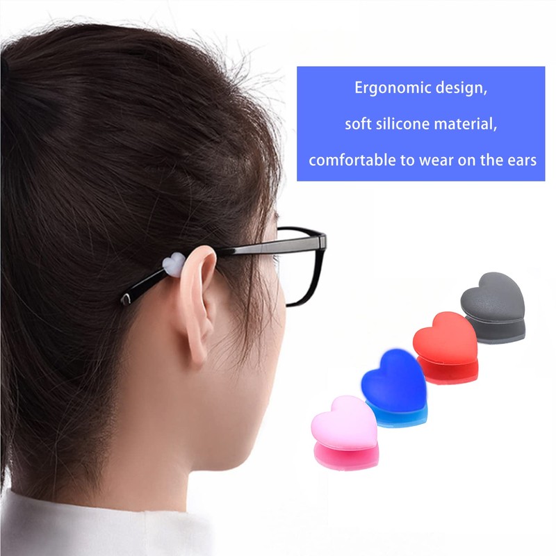 KECHIO Eyeglasses Ear Grip Heart-Shaped Silicone Retainers Soft Ear Hooks