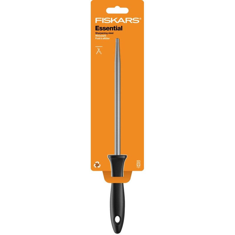 Fiskars Essential Sharpening Steel with Plastic Handle, Rustproof Stainless Steel,