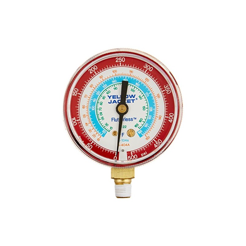 Yellow Jacket 49015 2-1/2" Gauge (Degrees F), Red Pressure, 0-500