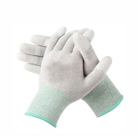 Anti Static Gloves, PU Carbon Fiber Finger Dipped Gloves Breathable for Electronic Product Assembling, Semiconductor, PC Assembly