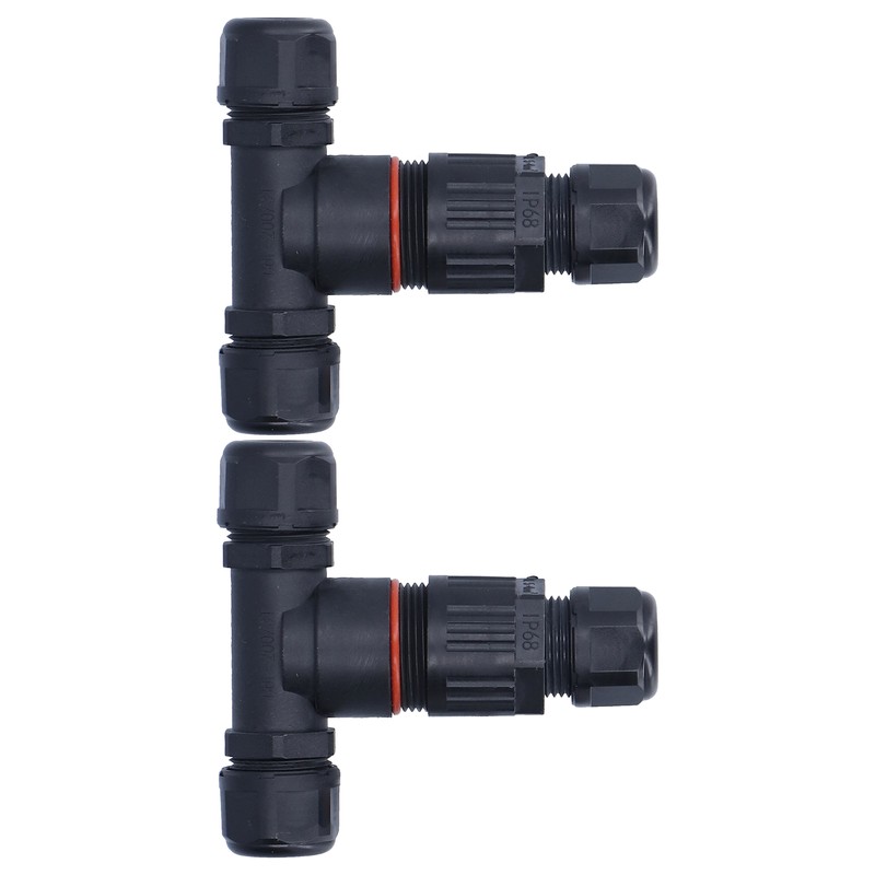 2Pcs 3 Way Junction Box Waterproof T Shape Cord Connector