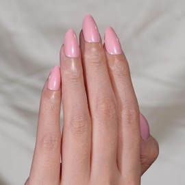 Pink Shimmer Press On Nails Almond, 32Pcs 16 Sizes Sparkly Stick on Fake Nails, Glossy Glue On Nails Short Almond, No Dry Time, Durable & Flexible, Long Lasting, Glue On Nails for Women Gift