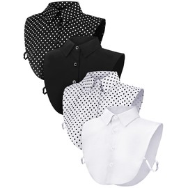 Syhood Fake Collar Detachable Dickey Collar Half Shirts Round Collar Blouse False Collar Top for Women Outfits(4 Pcs,Black Dot, White Dot, White, Black)
