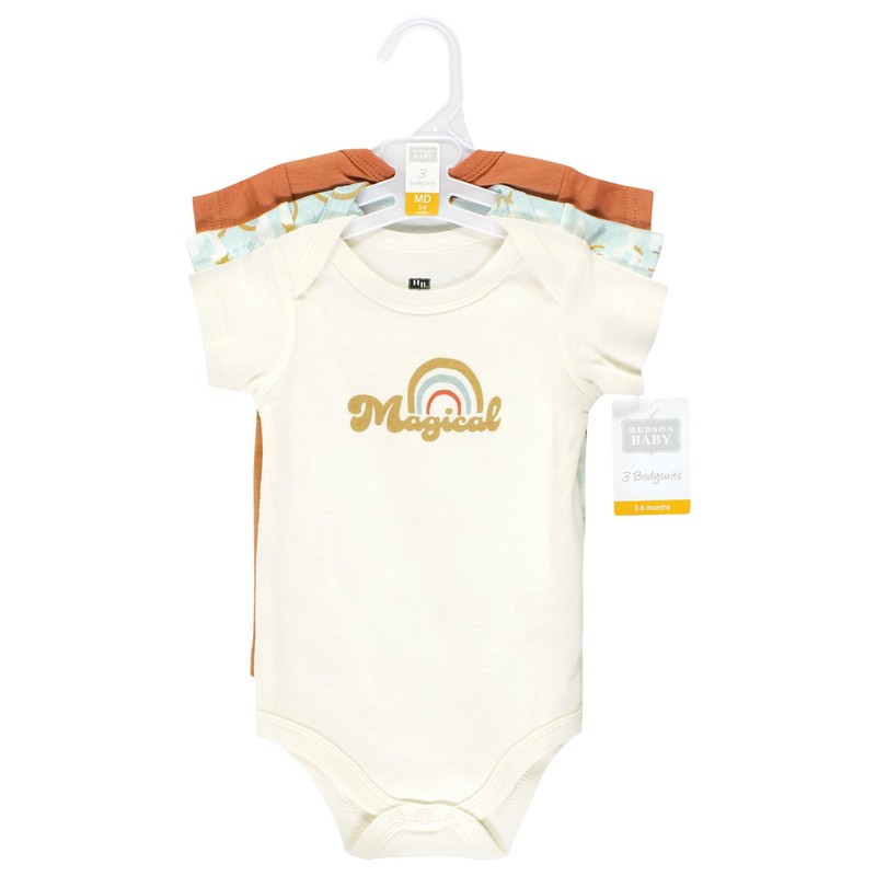 Hudson Baby Unisex Baby Cotton Bodysuits, Magical Rainbow 3-Pack, 0-3