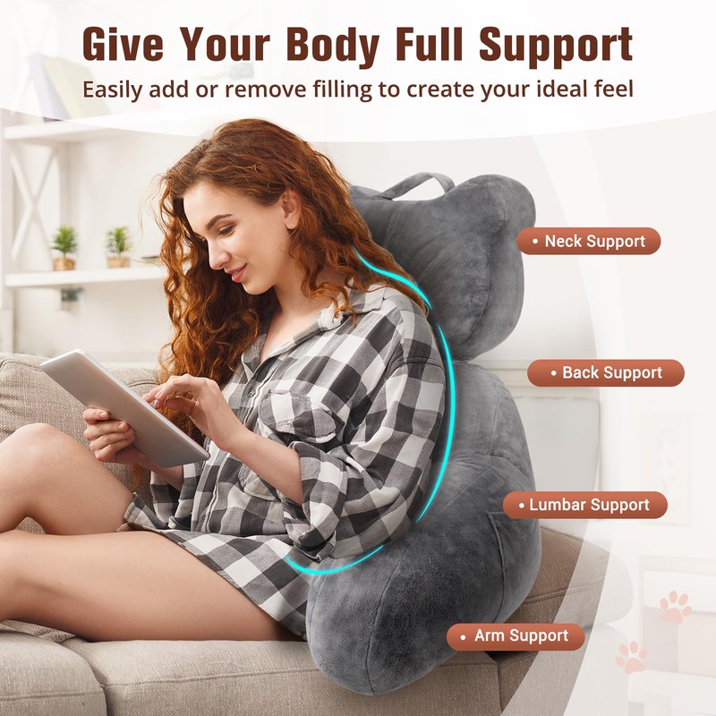 TranquilRelax Reading Pillow, Back Pillow with Pockets for Bed Sitting