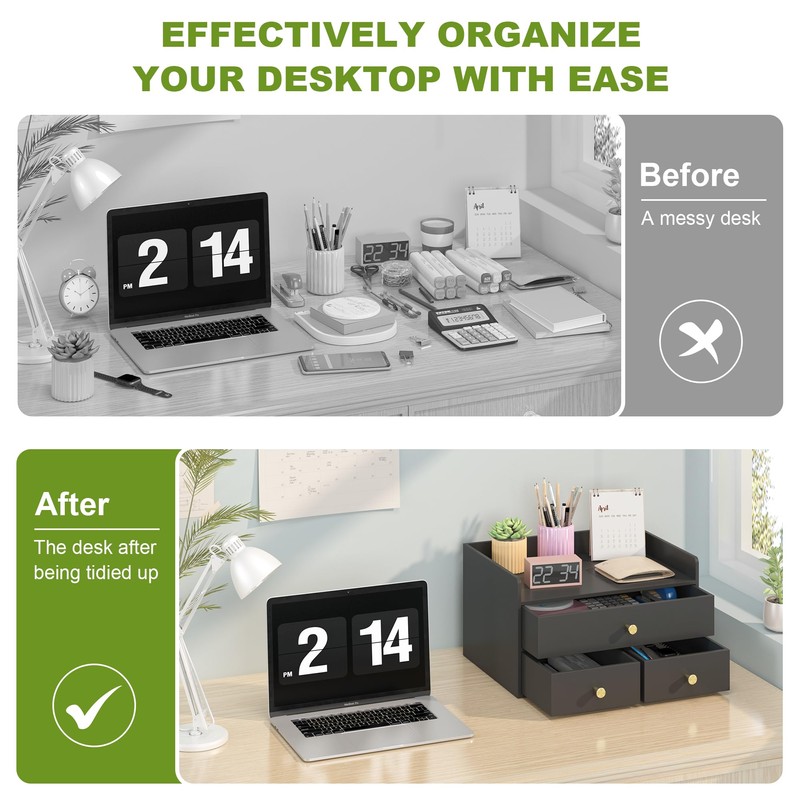 Xadgve Bamboo Desk Organizer - Stackable, No Assembly Required, Ideal
