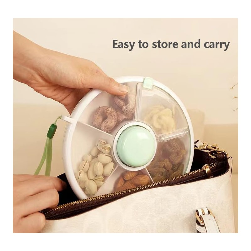 Compartments Reusable Portable Spinning Snack Container with 5 Compartment Dispenser
