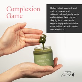 100% PURE Matcha Oat Face Scrub Facial for Glowy Radiant Skin Exfoliator & Pore Minimizer Natural Skincare for Women & Men, Vegan - 3 oz