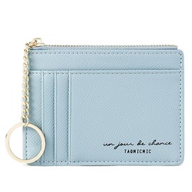 SamHeng Women's Minimalist PU Leather Card Holder Wallet with Detachable Key Fob, Blue