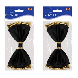 Novelty Taffeta Fabric Bow Ties, Black/Gold Pack of 2