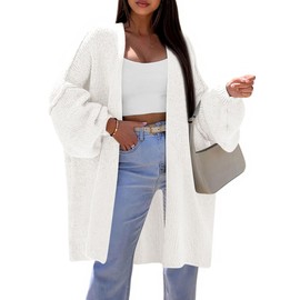 PRETTYGARDEN Long Cardigan Sweaters for Women Trendy Fall 2025 Oversized Knit Sweater Jacket Coats Winter Fashion Clothing (White,Large)
