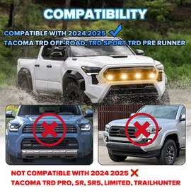 Teguangmei 4PCS Front Grill Lights Compatible with Toyota Tacoma TRD Sport/Off-Road/Prerunner 2024 2025, LED Grille Light Bar with 4-in-1 Wire Harness & Fuse Adaptor, Tacoma Accessories (Amber)