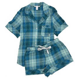 Victoria's Secret Flannel Short Pajama Set (Small, Green Plaid)