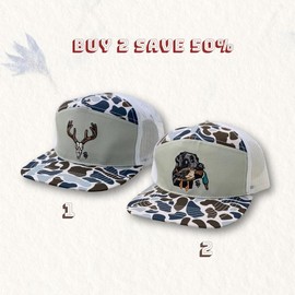 [BUY 2 SAVE 50%] Set 2 Hat Black Lab Mallard Duck 7-Panel Camouflage Hat, Deer Skull Camo 7-panel Hat, Unisex Basic with Unique Design, Hunting Accessories, Couple Hat - Option: set 2 hat#2