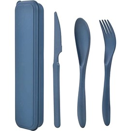 Juego de Cubiertos de Plástico, Juego de Cubiertos Reutilizables con Estuche, Juego de Tenedor Cuchillo Cuchara de Viaje, Portátil para Picnic Escuela