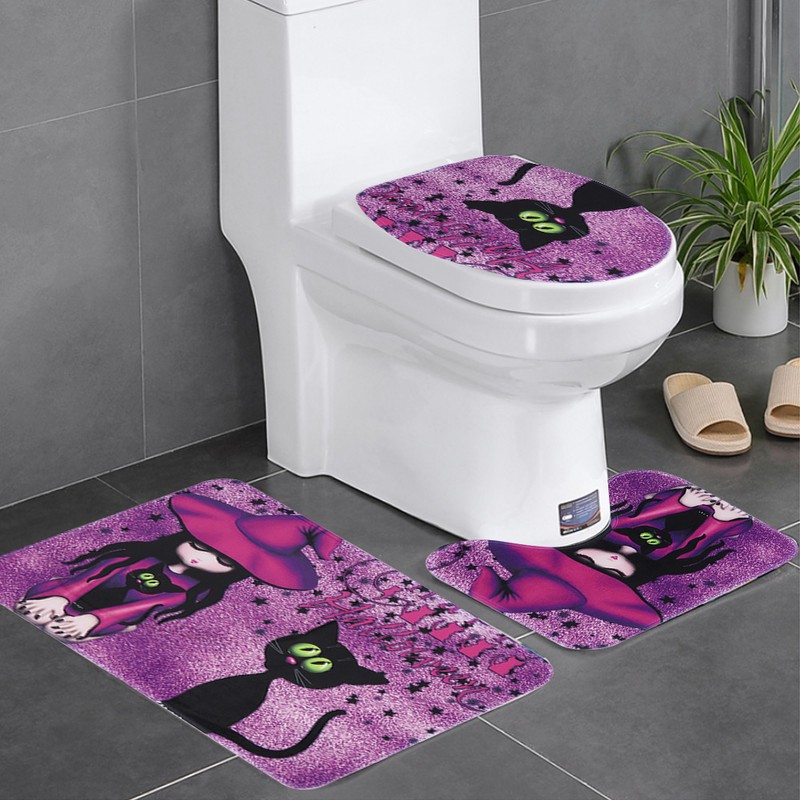 3PCS Witch Pattern Polyester Toilet Mat Carpet Non slip Bath
