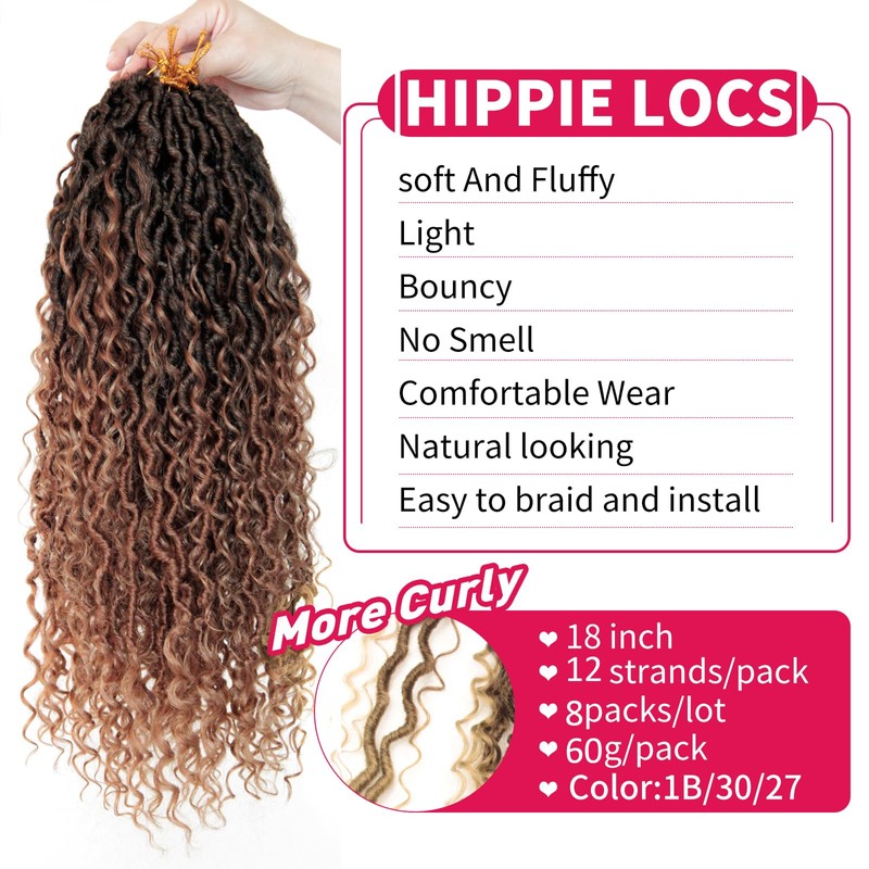 Curly Faux Goddess Locs Crochet Hair 18Inch Pre Looped Synthetic