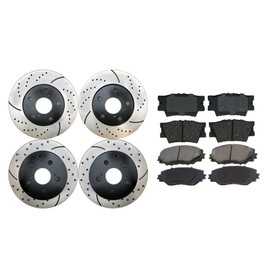 AutoShack Front and Rear Drilled and Slotted Brake Rotors Black and Performance Ceramic Pads Kit Set Replacement for 2006-2018 Toyota RAV4 2010-2012 Lexus HS250h 2.4L 2.5L 4WD AWD FWD PERFQUAD0320