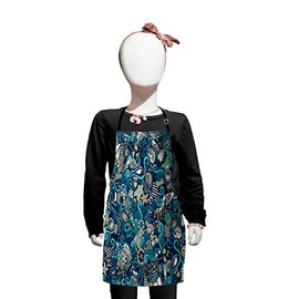 Lunarable Abstract Apron, Nautical Elements Compass Helm Ship Boat Waves Marine Sea Fishing Coast, Small Apron Bib with Adjustable Ties for Baking Painting, Small Size, Blue Turquoise Aqua