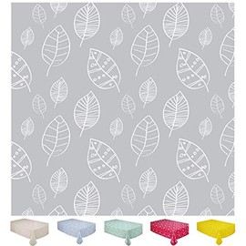 Home Direct Rectangular Oilcloth PVC Wipe Clean Tablecloth 140cm x 180cm 55x70 Leaves Light Grey
