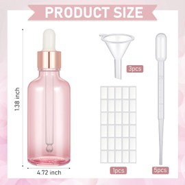 Nuogo 50 Pack Eye Dropper Bottle with Caps, 2oz Glass Dropper Bottles Bulk with 5 Droppers for Essential Oils, 3 Plastic Funnels, 30 Labels Stickers for Perfume Liquid Body Oil Beauty Oil (Pink)
