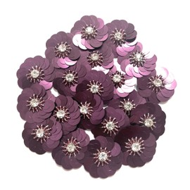 20 pcs Purple Sequin 1 1/4" Flowers Beading Applique, Crystal Beaded Mix Flower Applique sew on Cloth Patch DIY Garment Accessory Cloth Headband Decor