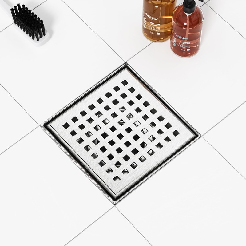 Neodrain 4-Inch Square Shower Drain with Removable Quadrato Pattern Grate,