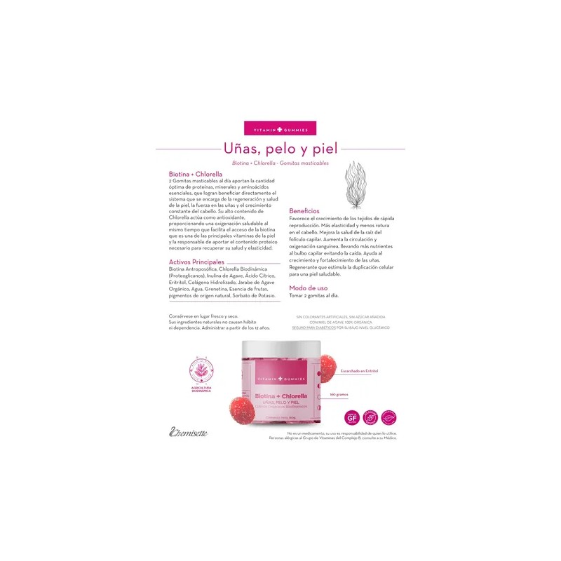 Pack 3 Botes Biotina+chlorella Uñas Cabello Piel Pestañas