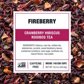 Tiesta Tea - Cranberry Hibiscus Rooibos Tea, Fireberry | Loose Leaf | Herbal Blend with Hibiscus, Cranberry, Currants, Rooibos | Enjoy Hot or Iced | 200 Cups in Resealable Pouch | 16 Ounce