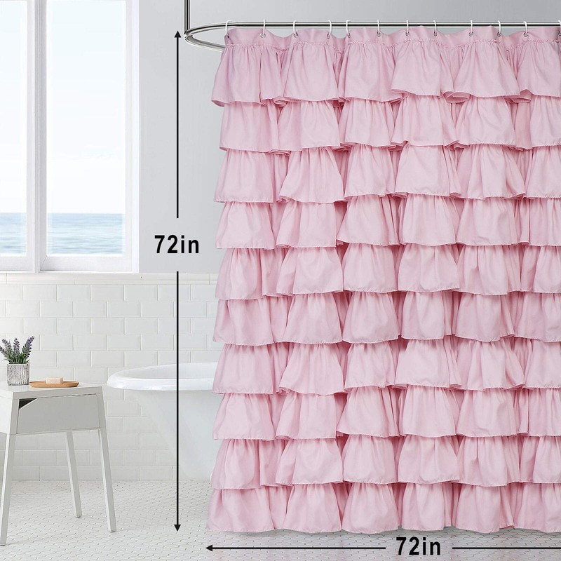 Volens Pink Ruffle Shower Curtain Farmhouse/Rustic Fabric Cloth Shower Curtains