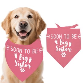 arricraft 1 Adjustable Triangular Dog Bandana Made of Unbleached Cotton Peach "Big Sister" Theme. Promoted to Big Sister. Pet Bandanas for Dogs Reveal 55 x 55 x 78 cm