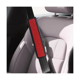 Norkmdi Car Seat Belt Cover, 2PCS Comfortable Embossed Leather Vehicle Seatbelt Strap Shoulder Protector Pad, Soft Automotive Neck Chest Protection Cushion, Universal Fit (Black/Red)