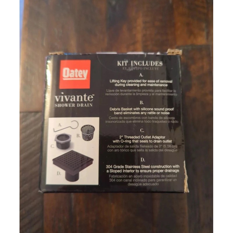 Oatey Vivante 4-in Matte Black Square Shower Drain with Square