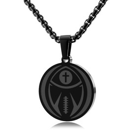 Easyski Black Football Cross Sports Pendant Bible Verse Luke 1:37 Athletes Stainless Steel Necklace 22" Chain，Birthday Valentine's Day Gift for Men Teens.