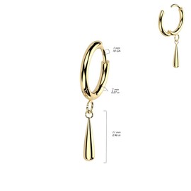 18GA F-136 Implant Grade Titanium 2mm Thick Hinged Dangling Teardrop Hoop Earrings, Sold as a Pair (Gold Tone)