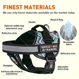 Dogline Unimax Dog Harness Vest with Service Dog in Training Rubber Patches Adjustable Straps Breathable Neoprene for Identification Training Dogs Girth 36 to 46 in Aztec Design