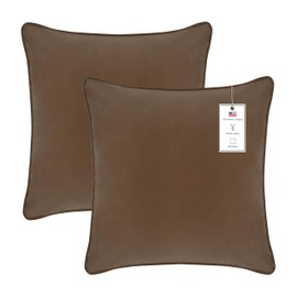 A1HC Set of 2 Luxurious Fine Soft Velvet Throw Pillow Covers Only, for Sofas, Beds, Vibrant Colors and Hidden YKK Zipper. Enhance Your Living Space with Decorative Couch Pillow 20"x20", Cocoa