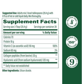 MegaFood Collagen Peptides for Women & Men - Unflavored Collagen Powder with Hyaluronic Acid & Vitamin C - Supports Skin Hair Nails & Joint Health - 20g Grass Fed Bovine Collagen - 20oz, 28 Servings