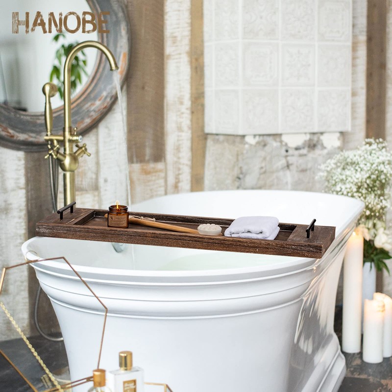 Hanobe Bathtub Tray Bath Caddy: Wood Tub Trays Table Extra