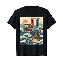 Samurai Warriors in Battle Ukiyo-e Style Japanese Wave T-Shirt