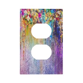 Watercolor Wildflower 1 Gang Outlet Cover Single Duplex Receptacle Wall Plate Decorative Electrical Faceplate Plant Colorful Flower Art Romantic for Girls Kids Bedroom Decor
