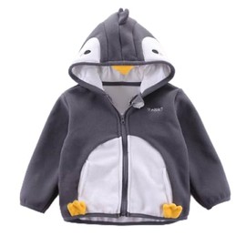 HILEELANG Toddler Girl Boy Chirstmas Grey Penguin Kids’Cute Animal Fleece Hooded Jacket Outwear Coat 12-18M