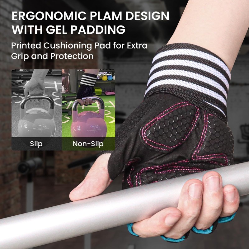 Weight Lifting Workout Gloves Women Men Crossfit with Wrist Wraps