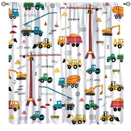 VUMIVI Cartoon Construction Trucks Curtains Hand Painted Graffiti Boys Machinery Window Treatments for Teens Kids Room Bedroom Nursery Room 42" W X 44.5" L【Decor】