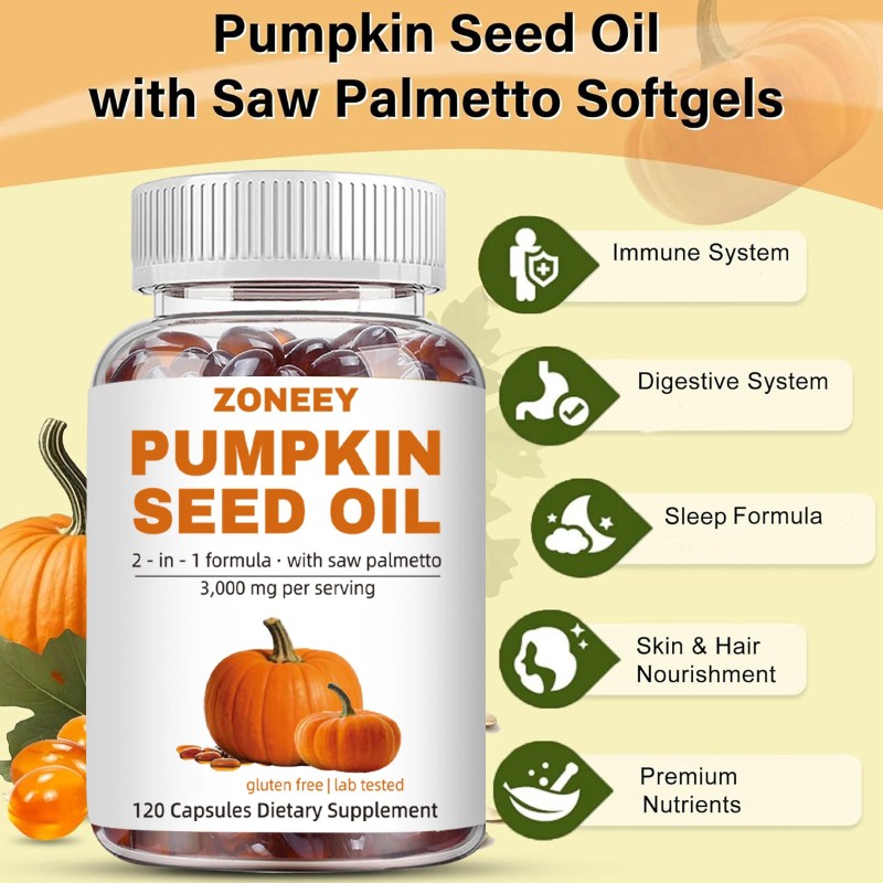 ZONEEY Pumpkin Seed Oil Saw Palmetto 3000 mg - Bladder